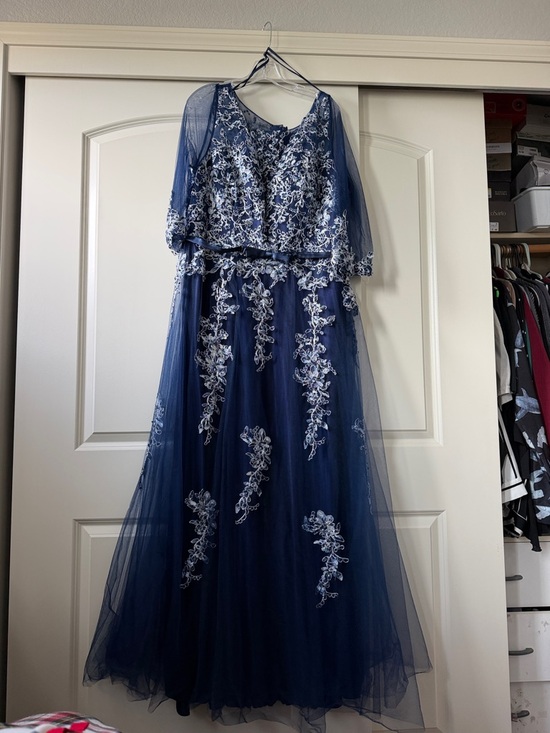 Cindy Dresses & Skirts - Navy Blue Embroidered Tulle Evening Dress